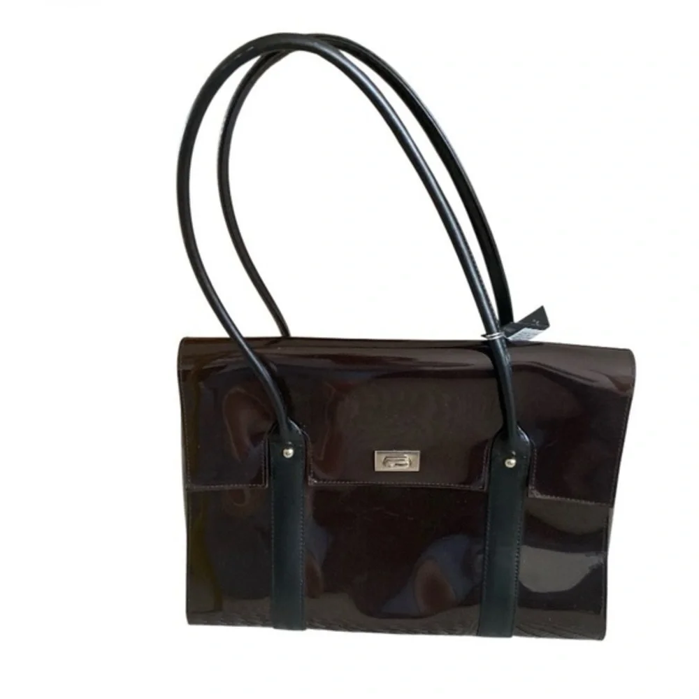 NWT Beijo Patent Tote in Dark Brown burgundy 10”x14”x5”